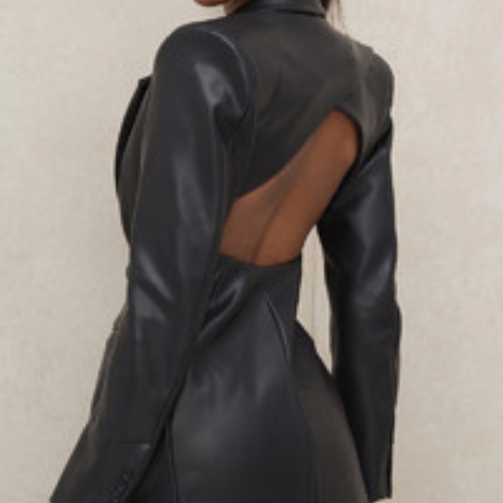 'GRAYSON' BLACK OPEN BACK VEGAN LEATHER JACKET